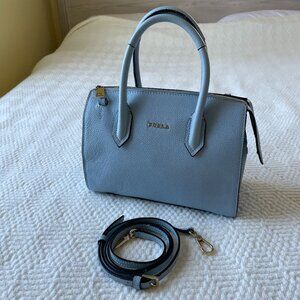 Furla Light Blue Leather Handbag with Crossbody Strap
